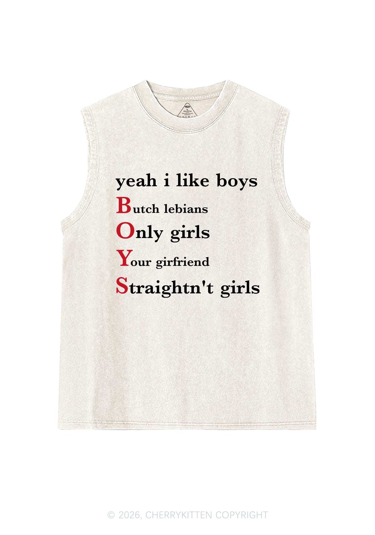 Yeah I Like Boys Pride Y2K Washed Muscle Tank Cherrykitten