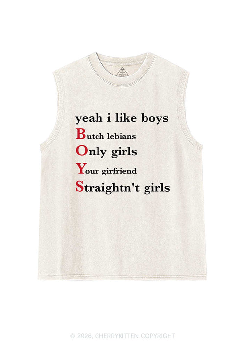 Yeah I Like Boys Pride Y2K Washed Muscle Tank Cherrykitten