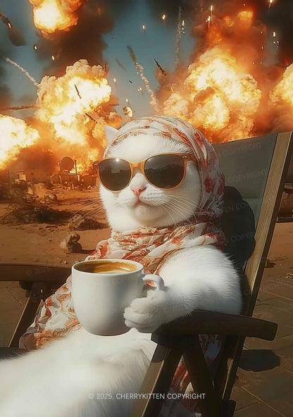 Cool Cat Enjoying Coffee Y2K Mesh Crop Top Cherrykitten