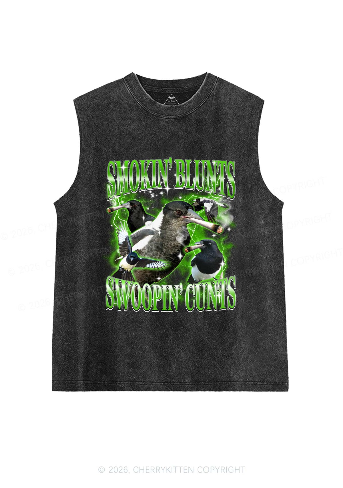 Smokin Blunts Swoopin Cxxts Y2K Washed Muscle Tank Cherrykitten