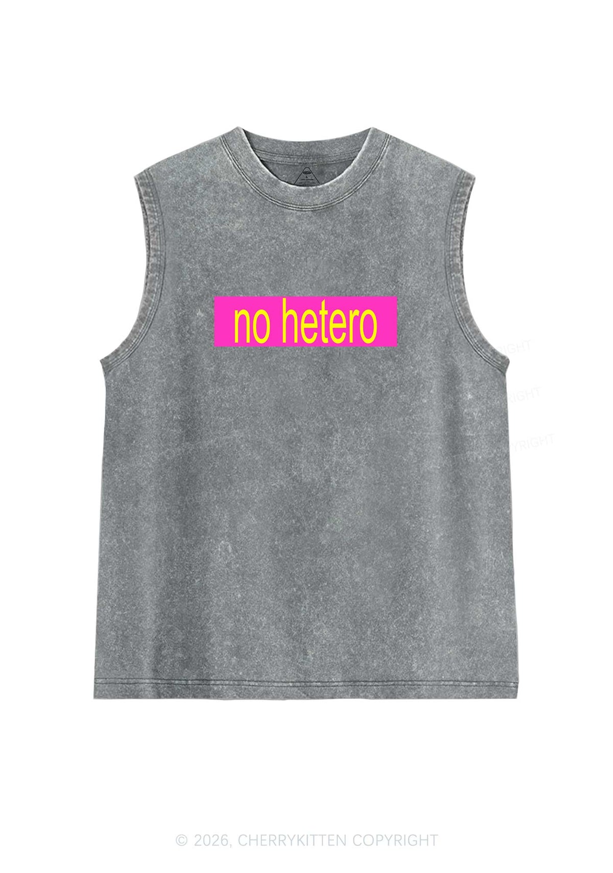 No Hetero Pride Y2K Washed Muscle Tank Cherrykitten