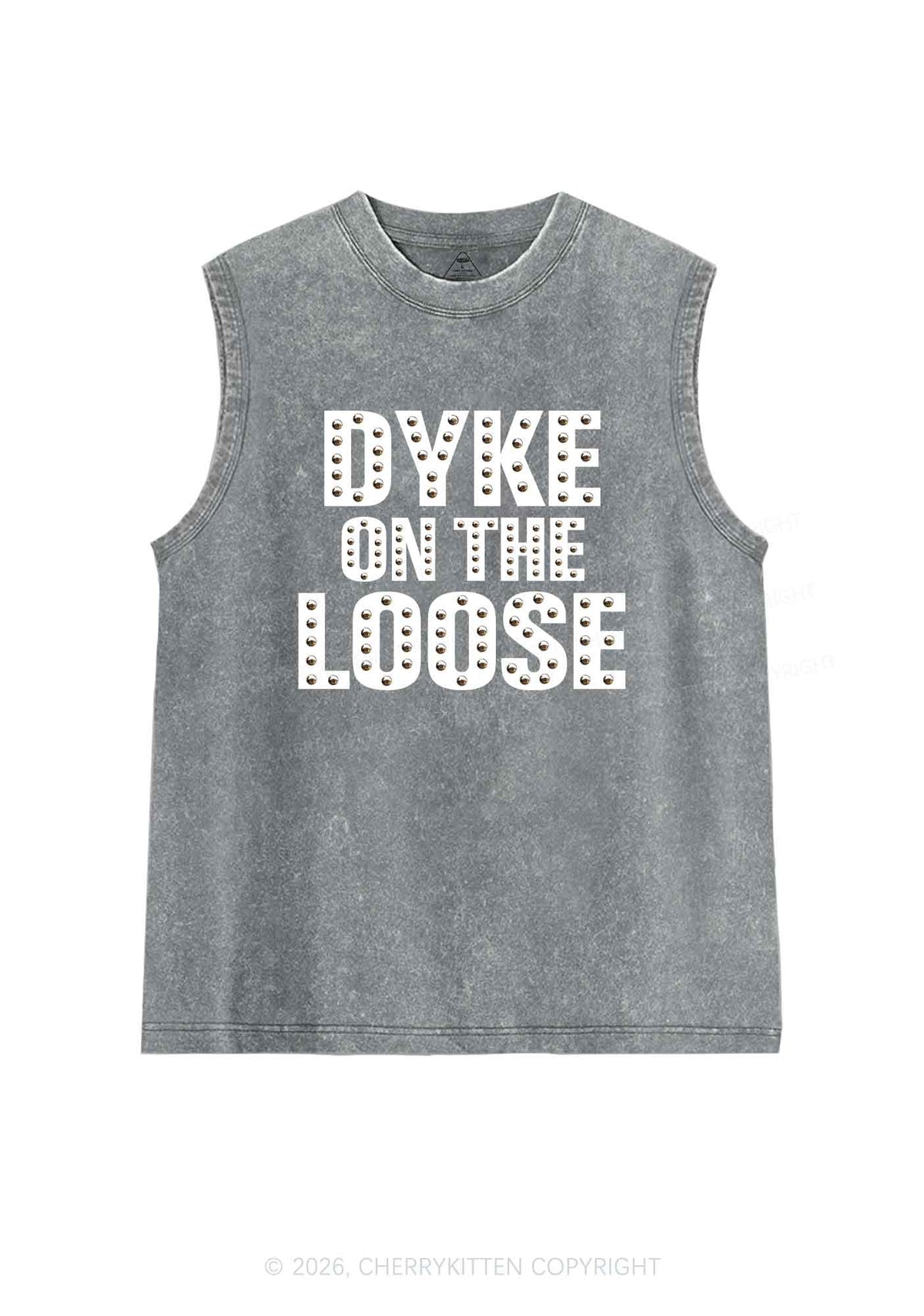 Dyke On The Loose Pride Y2K Washed Muscle Tank Cherrykitten
