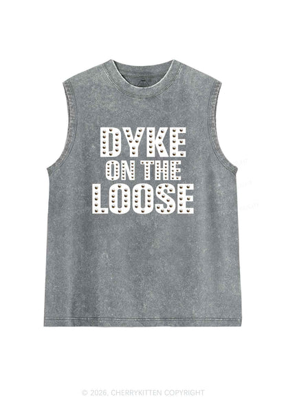Dyke On The Loose Pride Y2K Washed Muscle Tank Cherrykitten