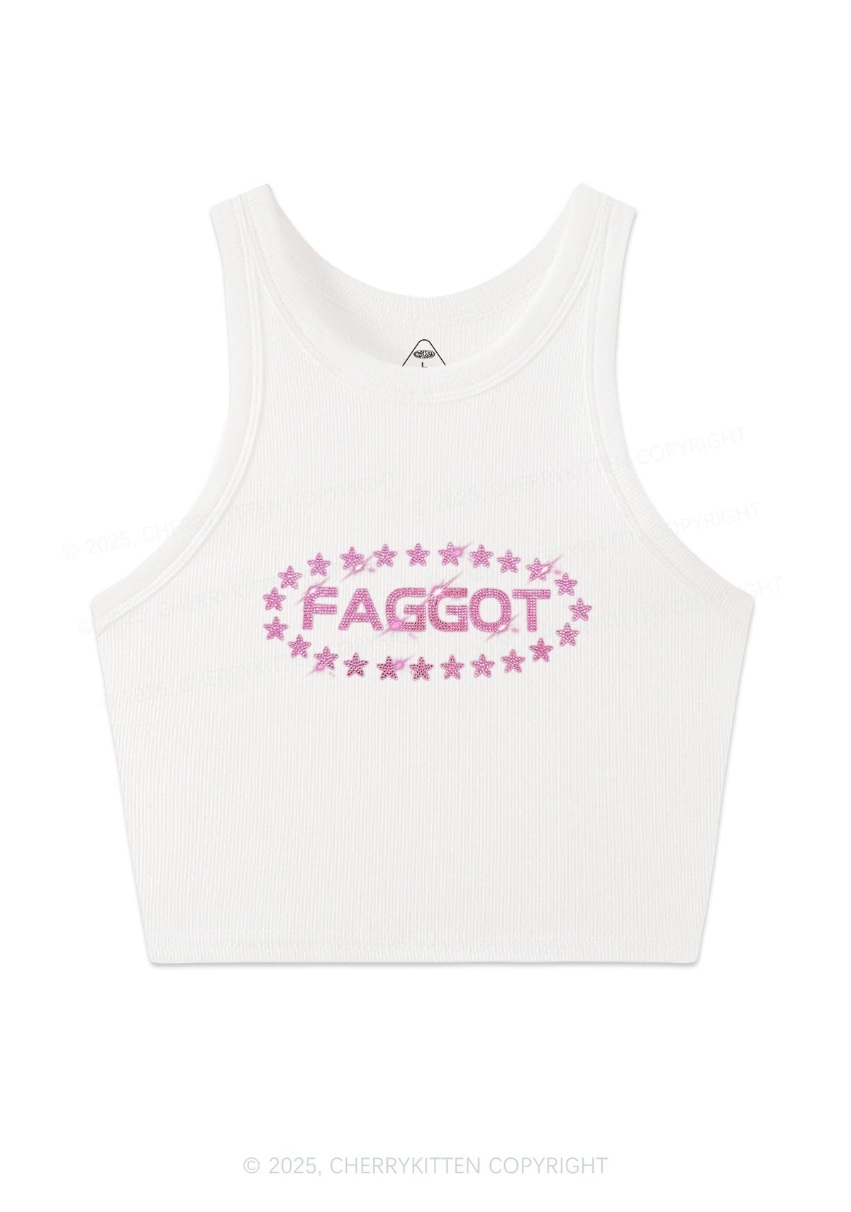 Rhinestone Pink Faggot Stars Pride Y2K Crop Tank Top Cherrykitten