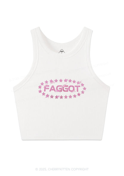 Rhinestone Pink Faggot Stars Pride Y2K Crop Tank Top Cherrykitten
