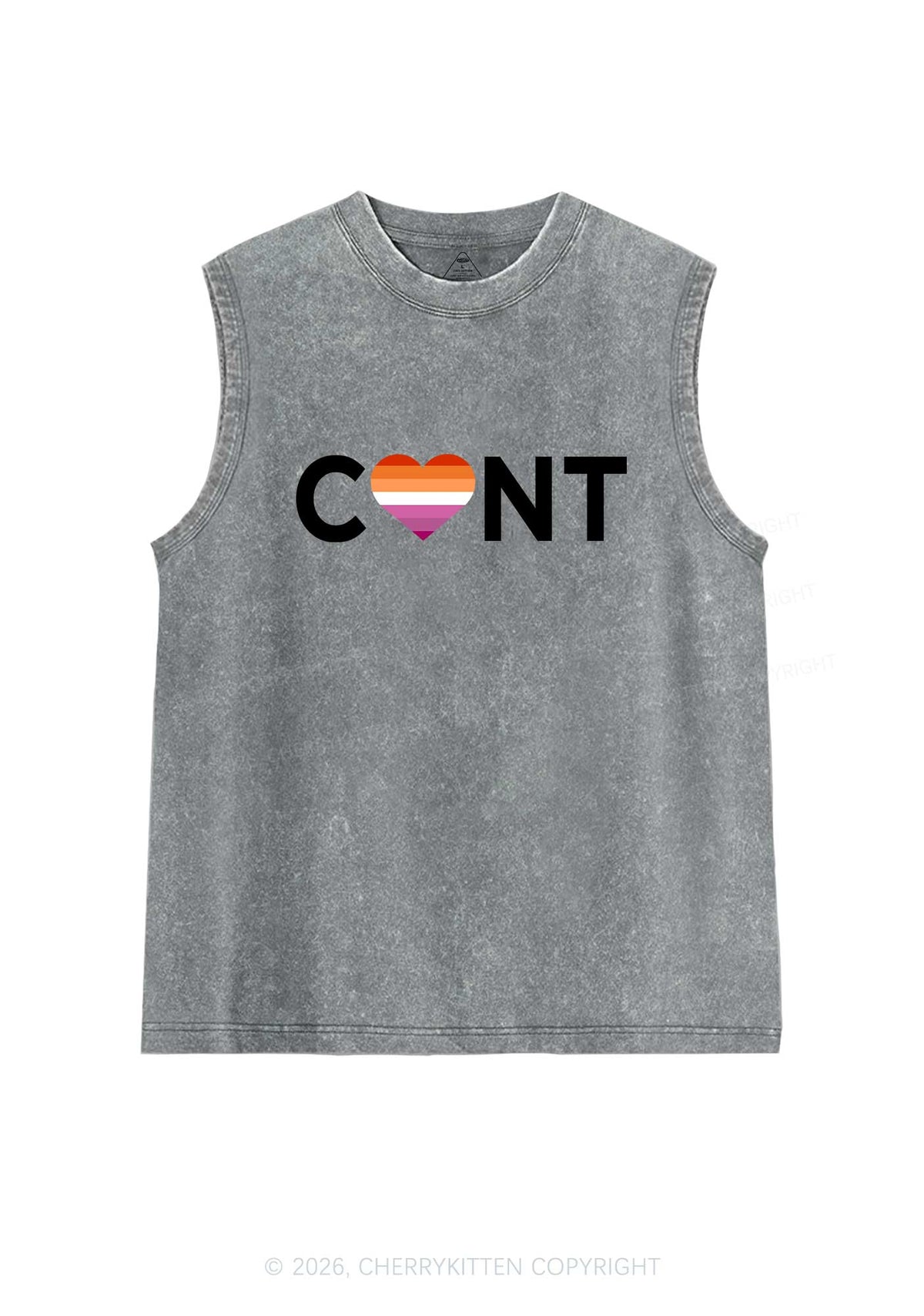 Lesbian Heart Cxxt Pride Y2K Washed Muscle Tank Cherrykitten