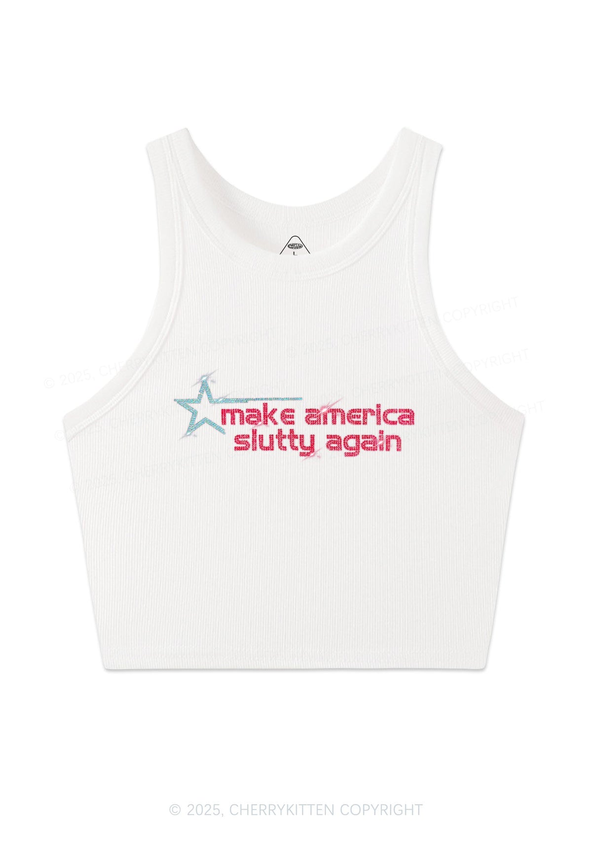 Rhinestone Make America Slxtty Again Y2K Crop Tank Top Cherrykitten