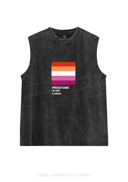 Pridetone Lesbian Pride Y2K Washed Muscle Tank Cherrykitten