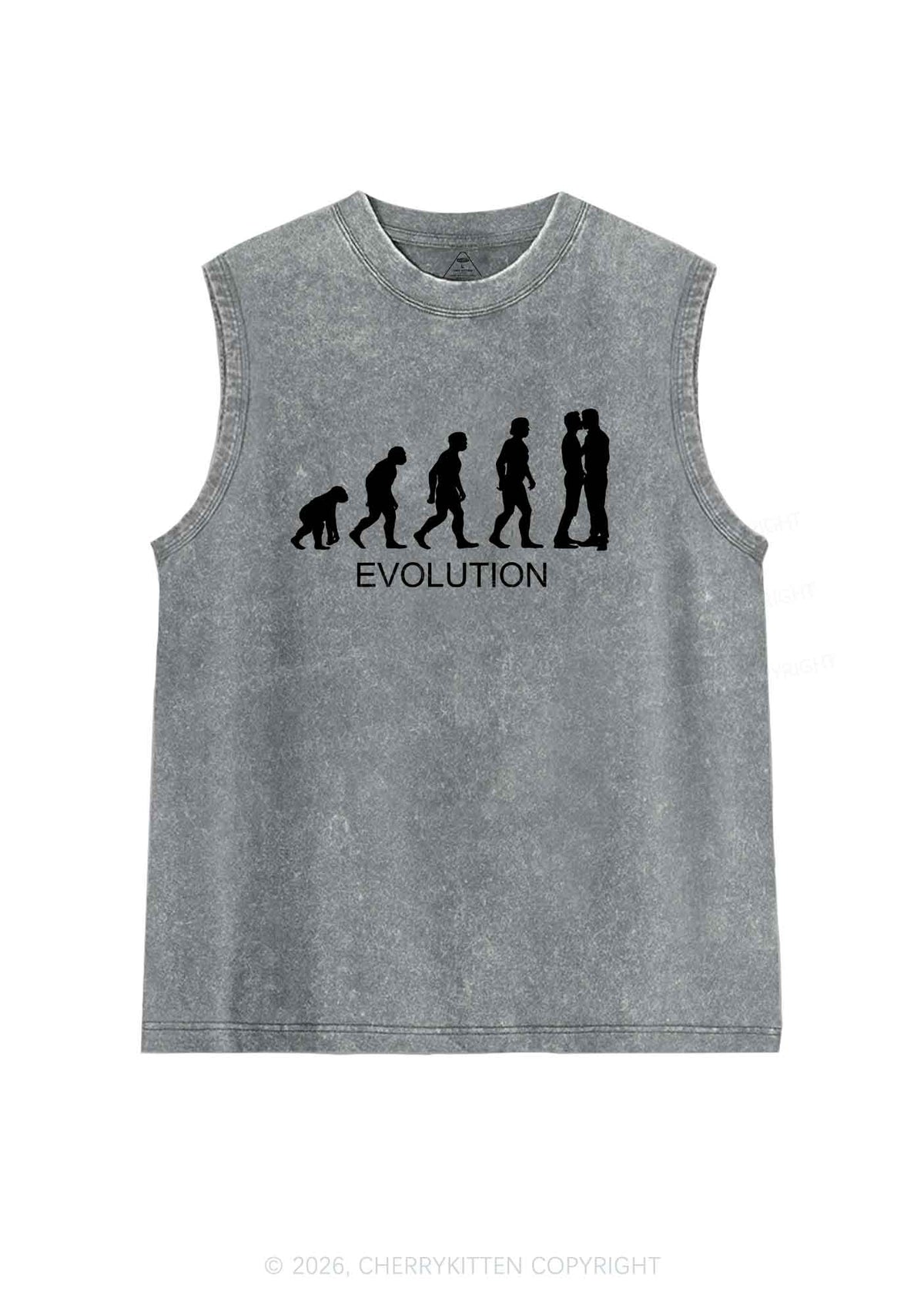 Gay Evolution Pride Y2K Washed Muscle Tank Cherrykitten
