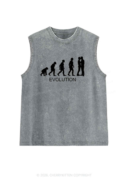 Gay Evolution Pride Y2K Washed Muscle Tank Cherrykitten