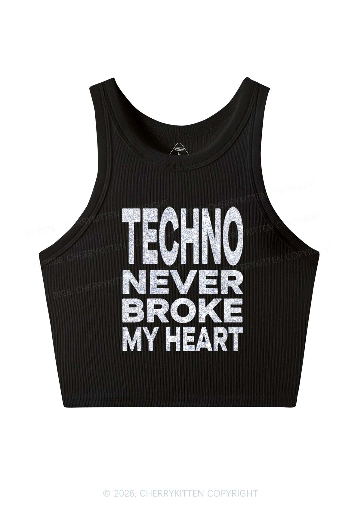 Glitter Techno Heart Y2K Crop Tank Top Cherrykitten