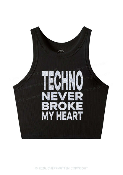 Glitter Techno Heart Y2K Crop Tank Top Cherrykitten