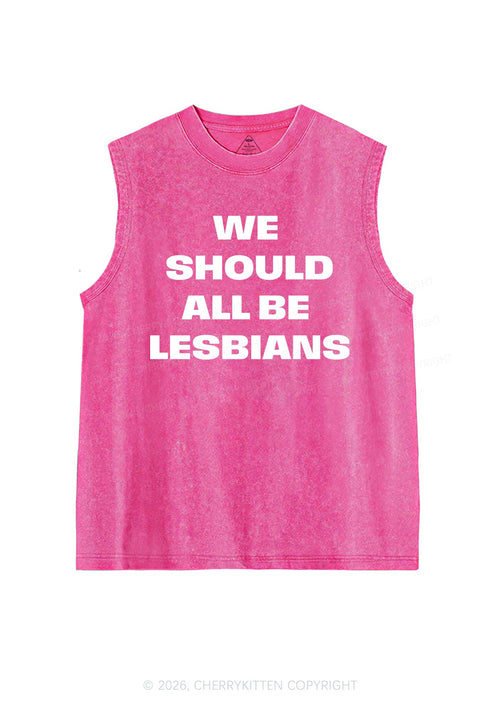 We Should All Be Lesbians Pride Y2K Washed Muscle Tank Cherrykitten