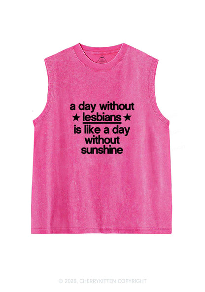 Lesbians Is Like Sunshine Pride Y2K Washed Muscle Tank Cherrykitten