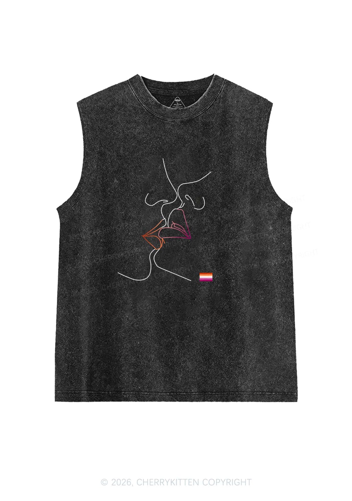 Lesbian Kiss Pride Y2K Washed Muscle Tank Cherrykitten