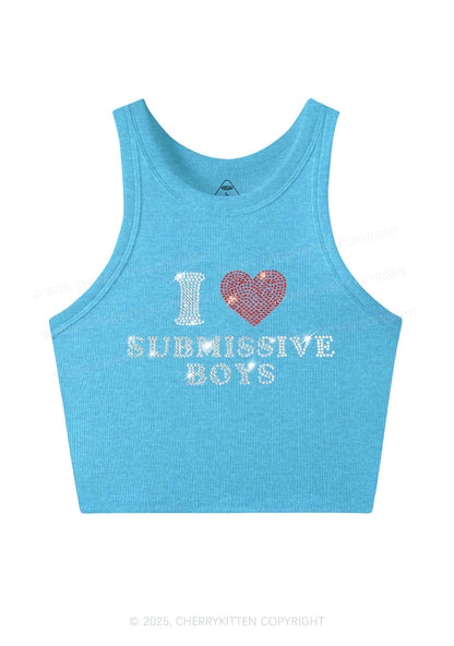Rhinestone I Love S Boys Y2K Crop Tank Top Cherrykitten