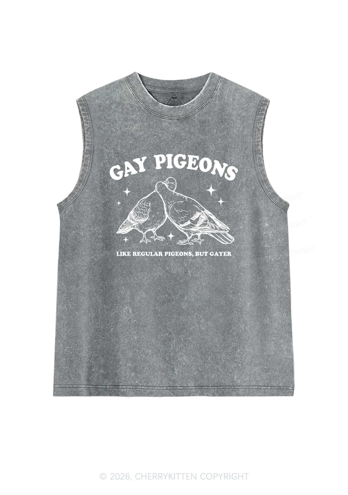 Gay Pigeons Kissing Pride Y2K Washed Muscle Tank Cherrykitten