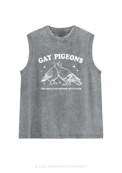 Gay Pigeons Kissing Pride Y2K Washed Muscle Tank Cherrykitten