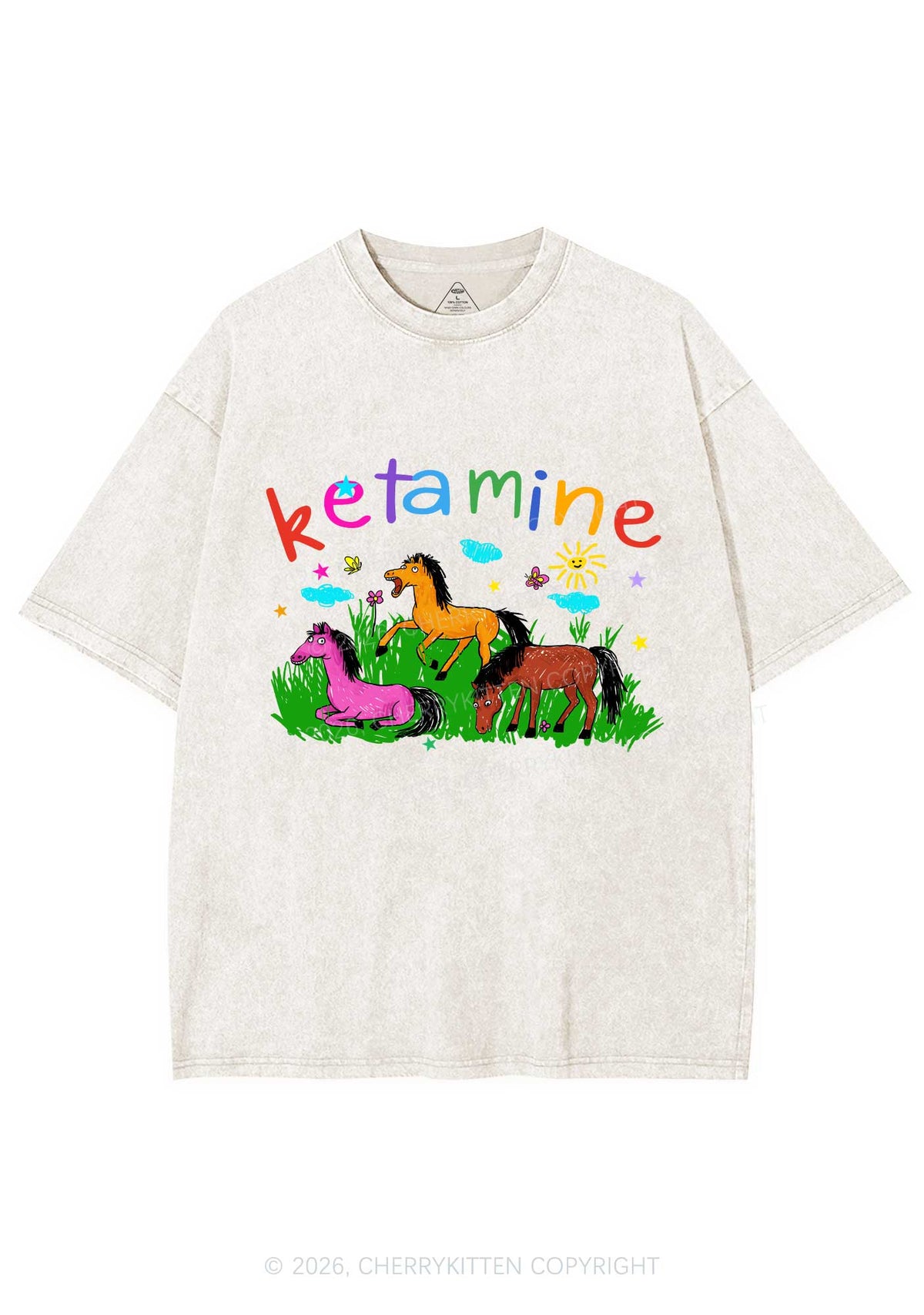 Rainbow K Pony Y2K Shirts Washed Tee Cherrykitten