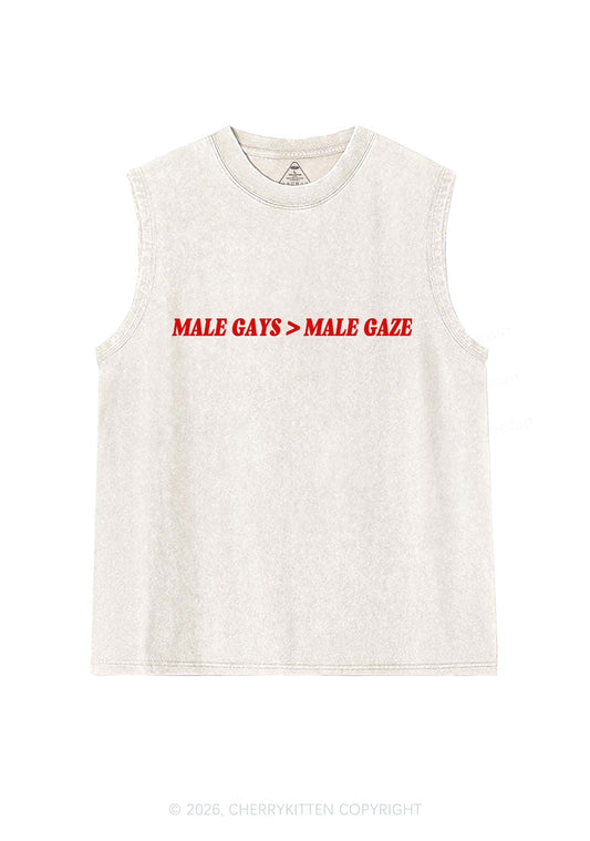 Male Gays Male Gaze Pride Y2K Washed Muscle Tank Cherrykitten