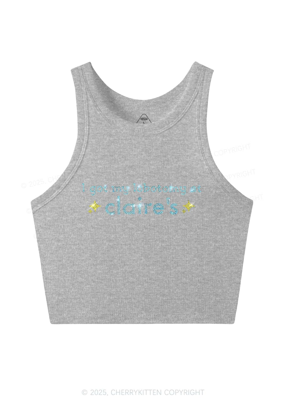 Rhinestone I Got My Lobotomy At Claires Y2K Crop Tank Top Cherrykitten