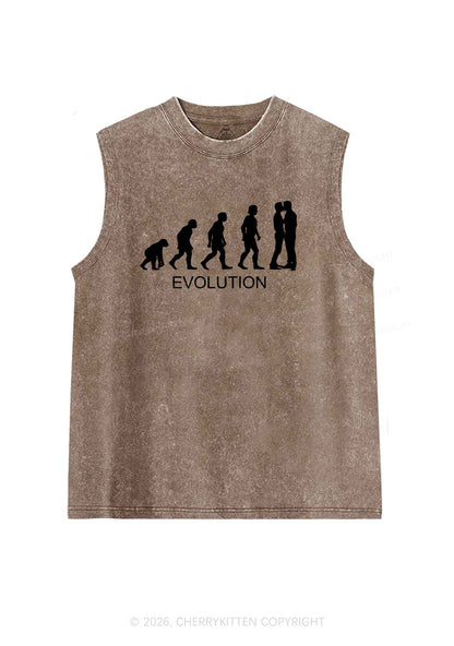 Gay Evolution Pride Y2K Washed Muscle Tank Cherrykitten
