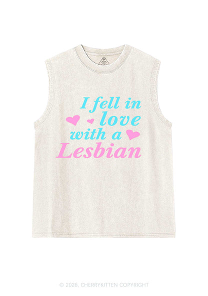 I Fell In Love With Lesbian Pride Y2K Washed Muscle Tank Cherrykitten