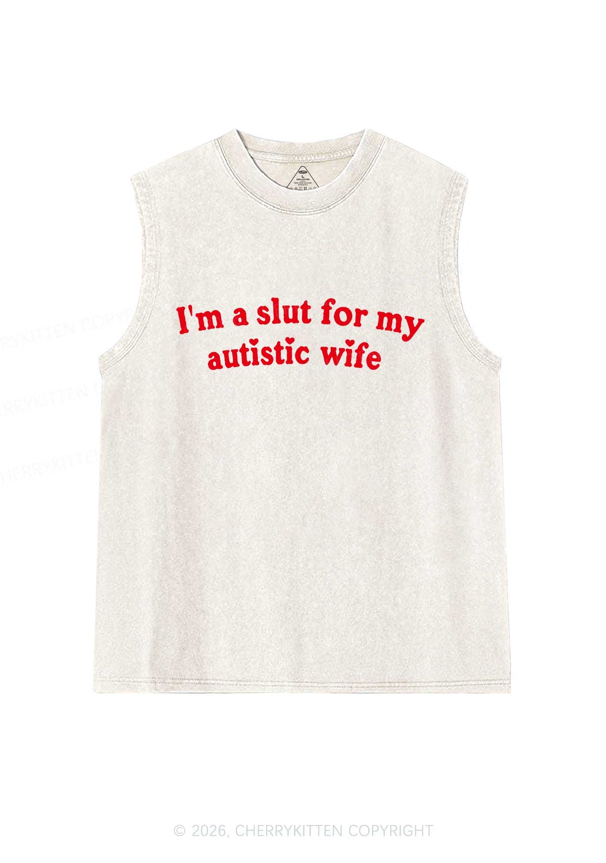Slxt For My Autistic Wife Y2K Washed Muscle Tank Cherrykitten