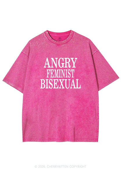 Angry Feminist Bisexual Pride Y2K Shirts Washed Tee Cherrykitten