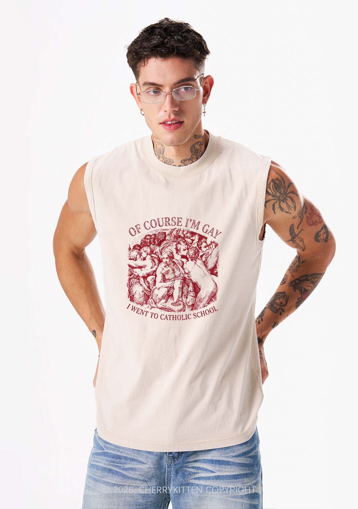 Of Course Im Gay l Pride Y2K Washed Muscle Tank Cherrykitten
