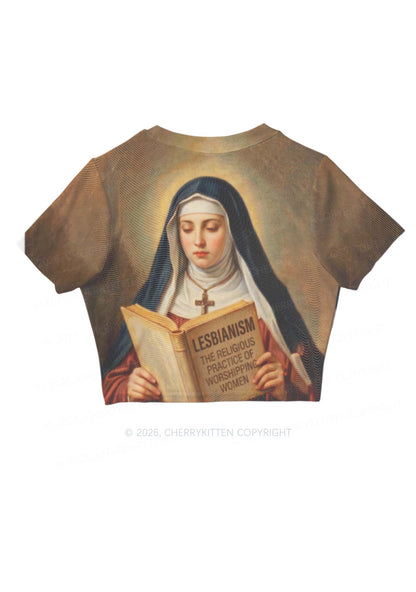 Lesbianism Nun Pride Y2K Mesh Crop Top Cherrykitten