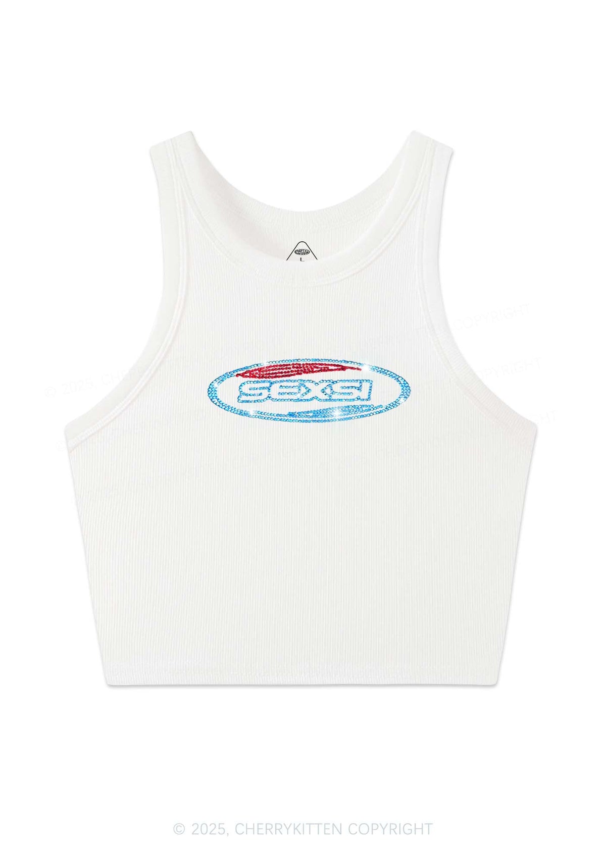 Rhinestone Sexsi Slogan Y2K Crop Tank Top Cherrykitten
