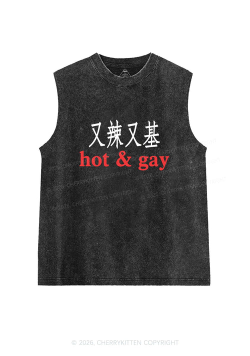 Hot Gay Pride Y2K Washed Muscle Tank Cherrykitten