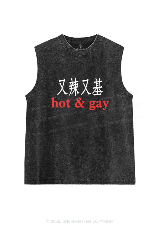 Hot Gay Pride Y2K Washed Muscle Tank Cherrykitten