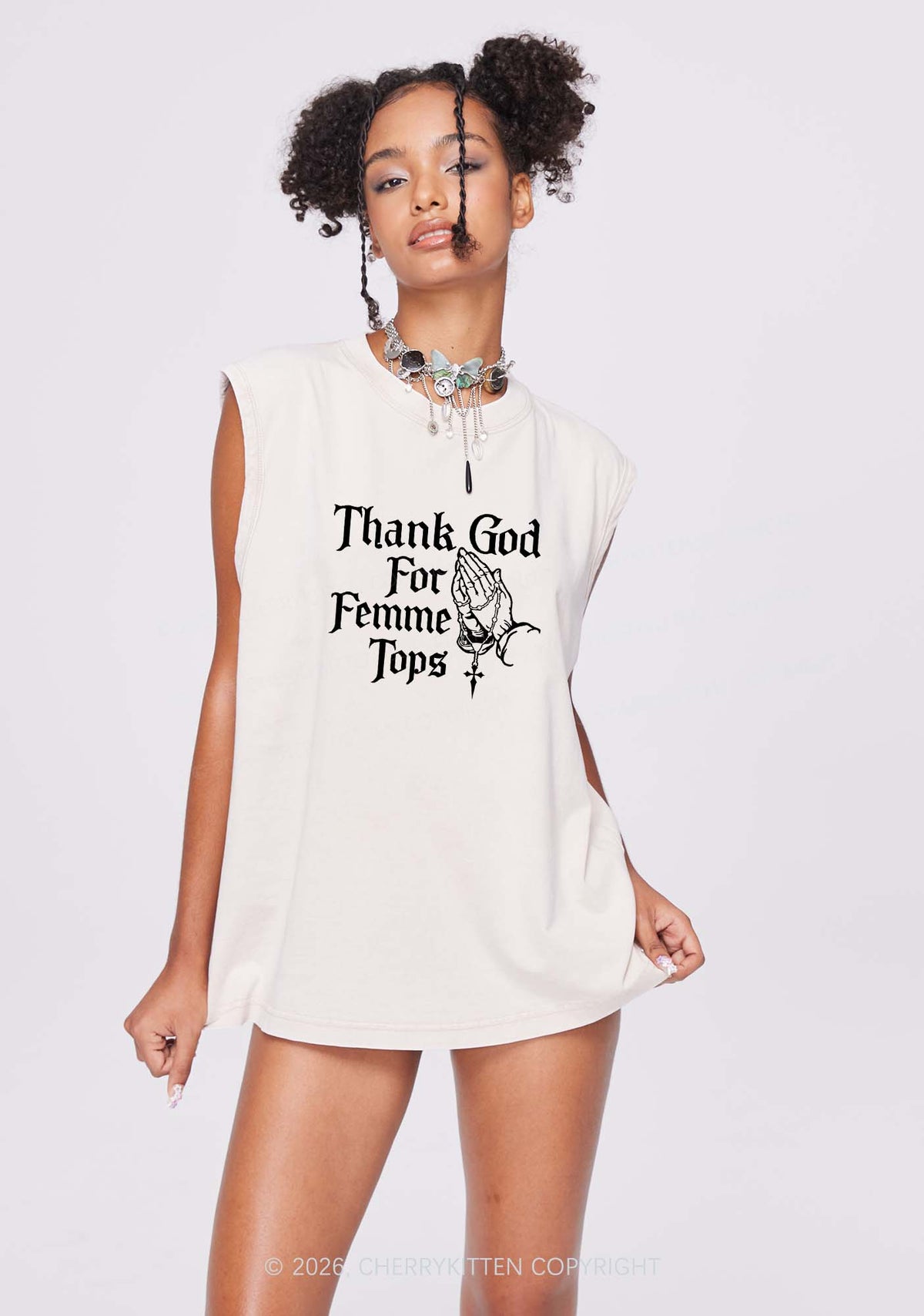 Thank God For Femme Tops Pride Y2K Washed Muscle Tank Cherrykitten