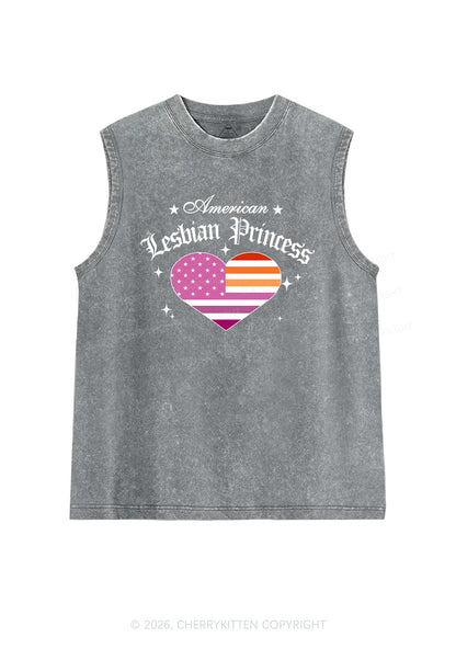 American Lesbian Princess Flag Pride Y2K Washed Muscle Tank Cherrykitten