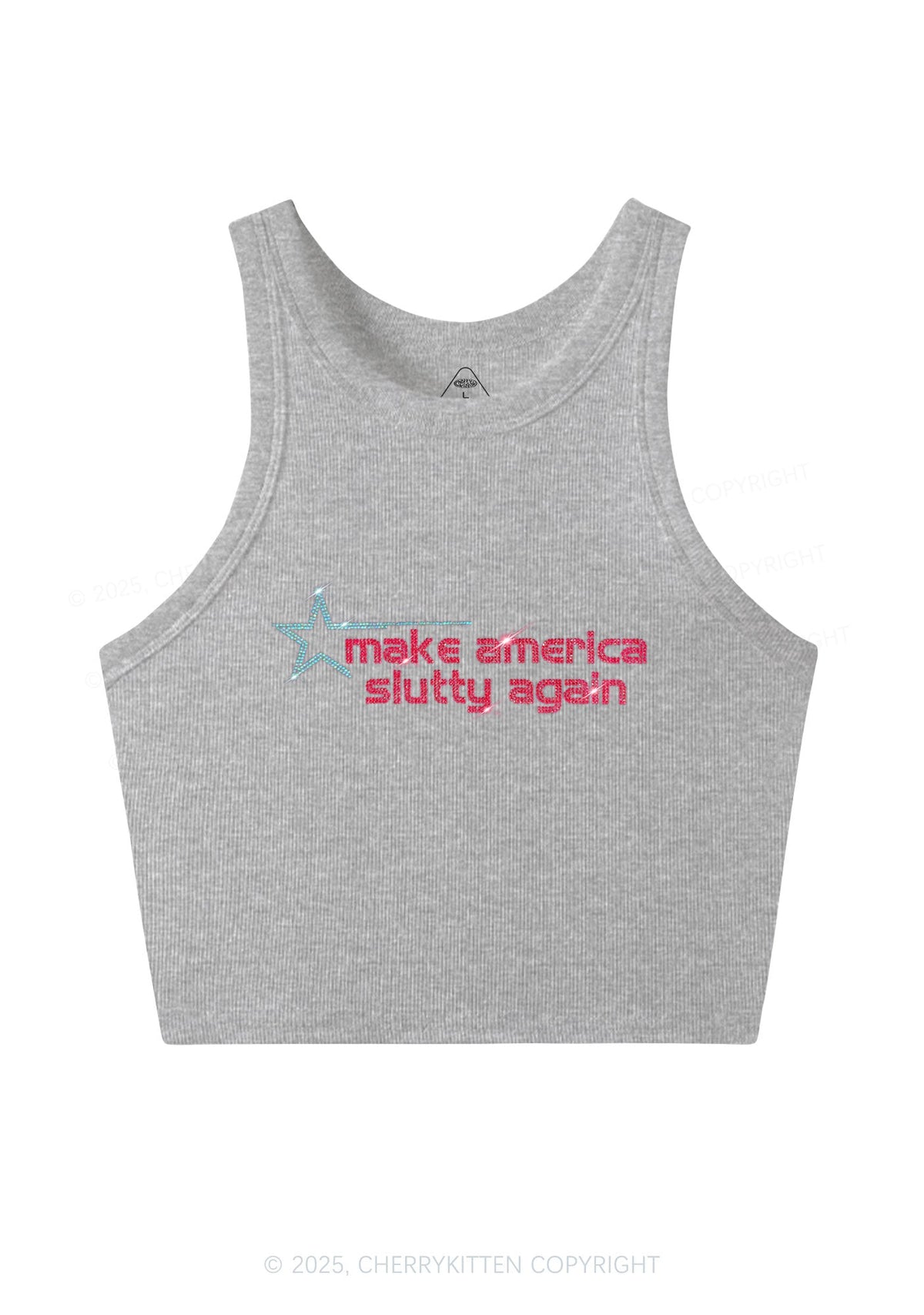 Rhinestone Make America Slxtty Again Y2K Crop Tank Top Cherrykitten