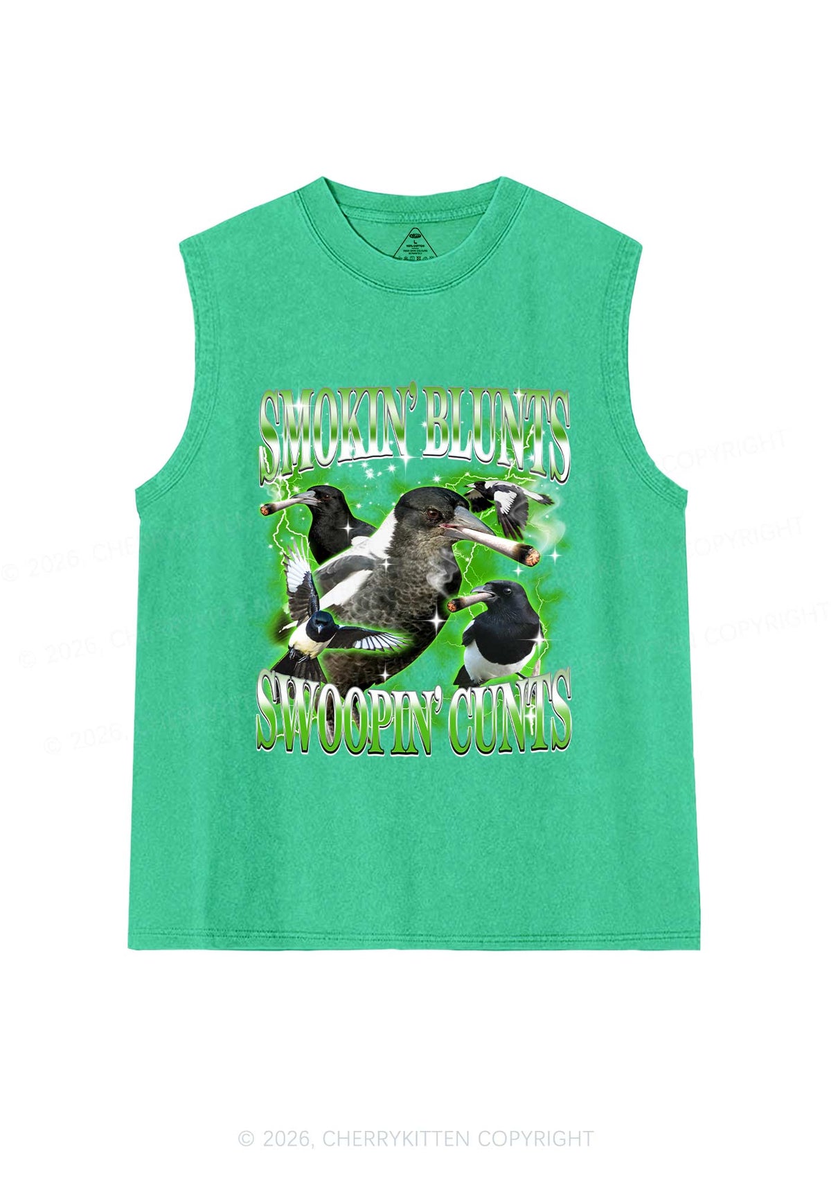 Smokin Blunts Swoopin Cxxts Y2K Washed Muscle Tank Cherrykitten