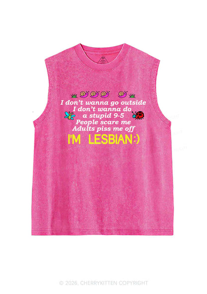 People Scare Me Im Lesbian Pride Y2K Washed Muscle Tank Cherrykitten
