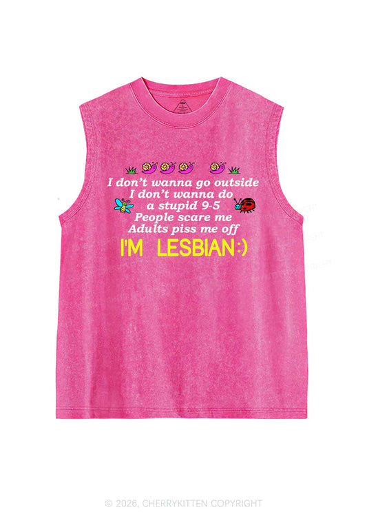 People Scare Me Im Lesbian Pride Y2K Washed Muscle Tank Cherrykitten