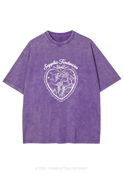 Sapphic Tendencies Art Pride Y2K Shirts Washed Tee Cherrykitten