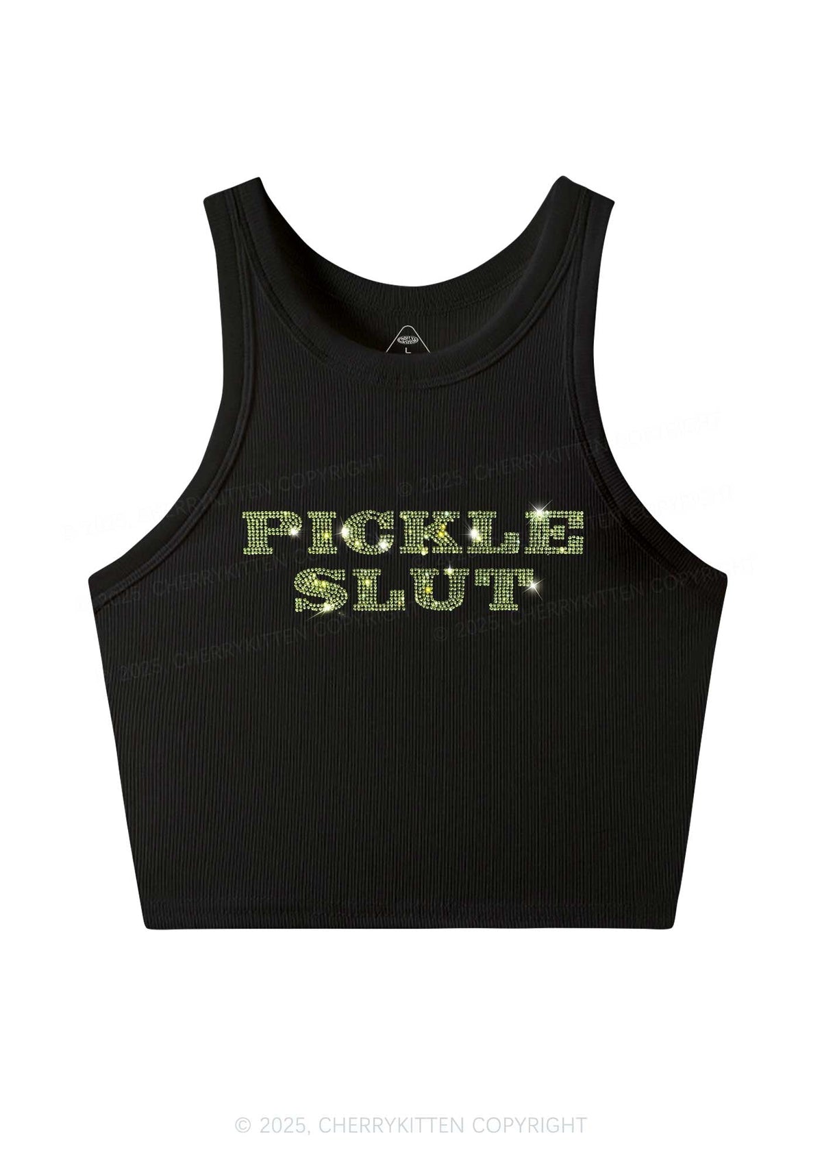 Rhinestone Pickle Slxt Y2K Crop Tank Top Cherrykitten