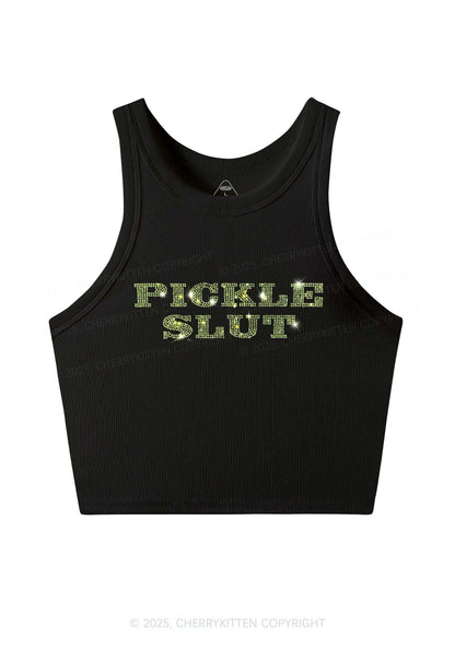 Rhinestone Pickle Slxt Y2K Crop Tank Top Cherrykitten