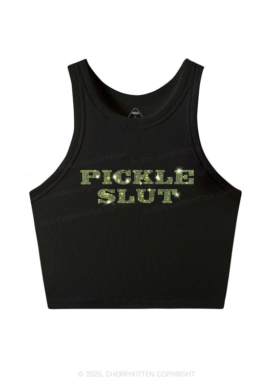 Rhinestone Pickle Slxt Y2K Crop Tank Top Cherrykitten