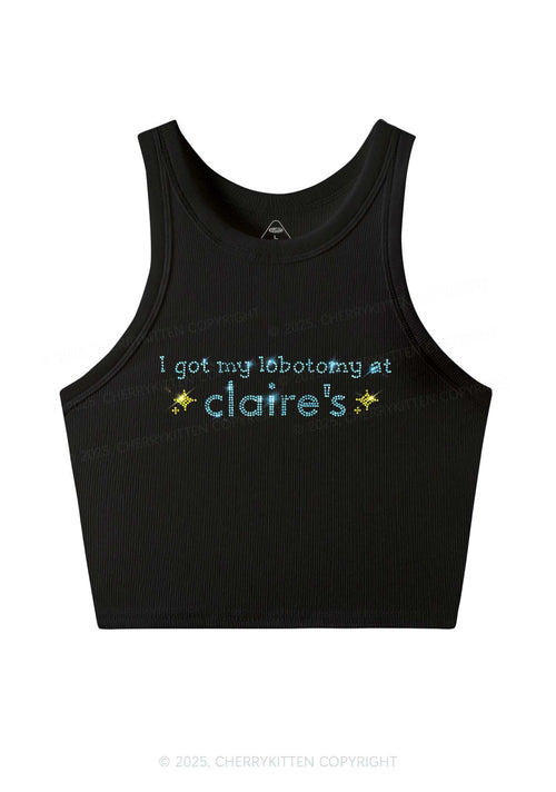 Rhinestone I Got My Lobotomy At Claires Y2K Crop Tank Top Cherrykitten