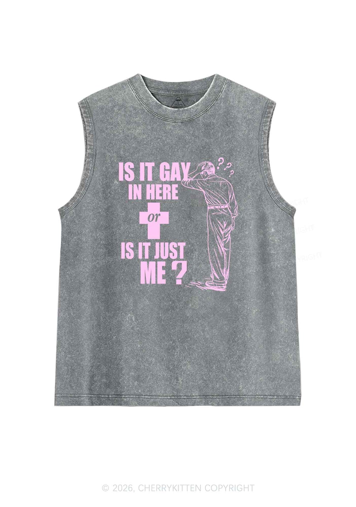 Is It Gay In Here Pride Y2K Washed Muscle Tank Cherrykitten