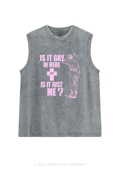 Is It Gay In Here Pride Y2K Washed Muscle Tank Cherrykitten