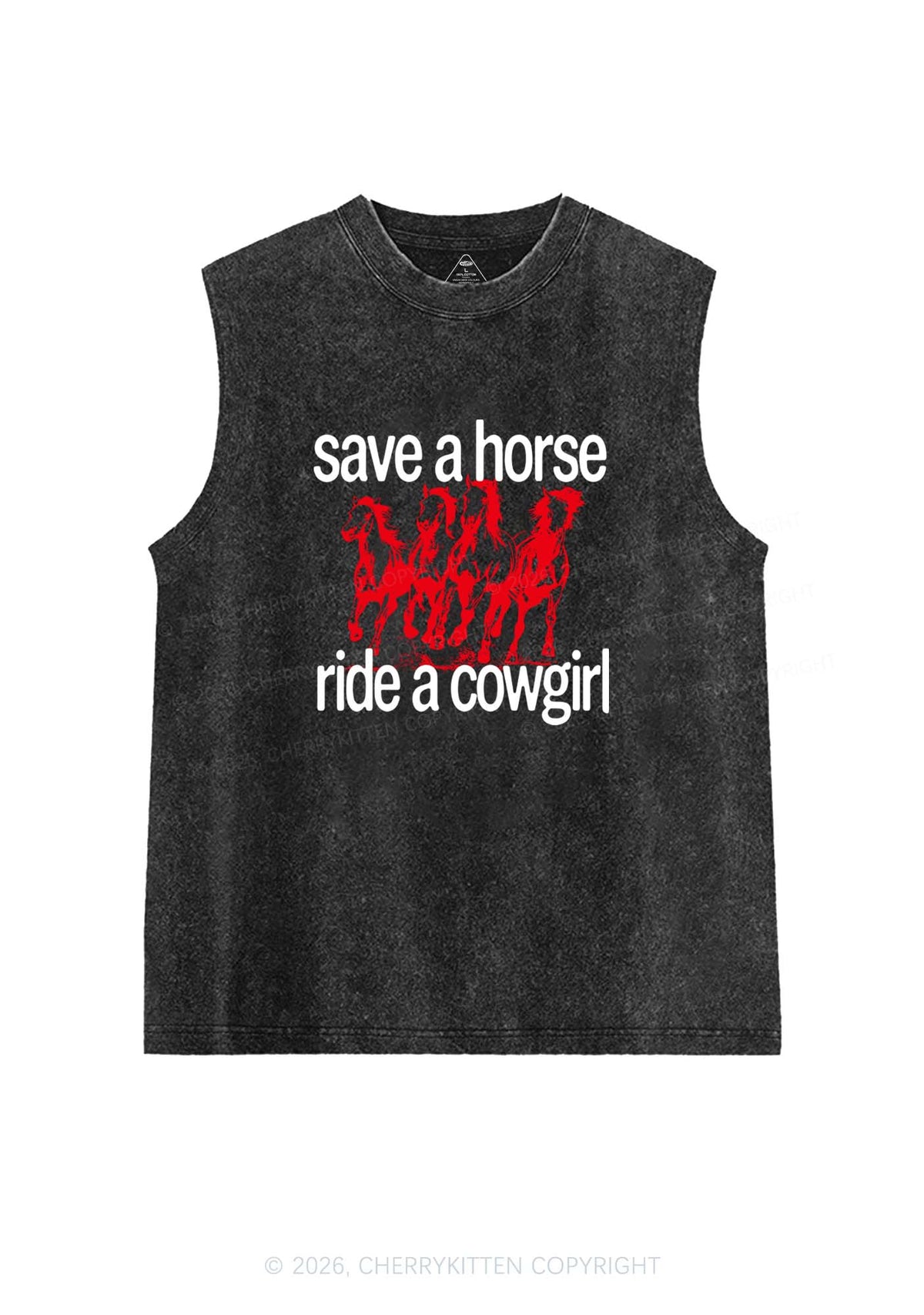 Four Horses Cowgirl Pride Y2K Washed Muscle Tank Cherrykitten