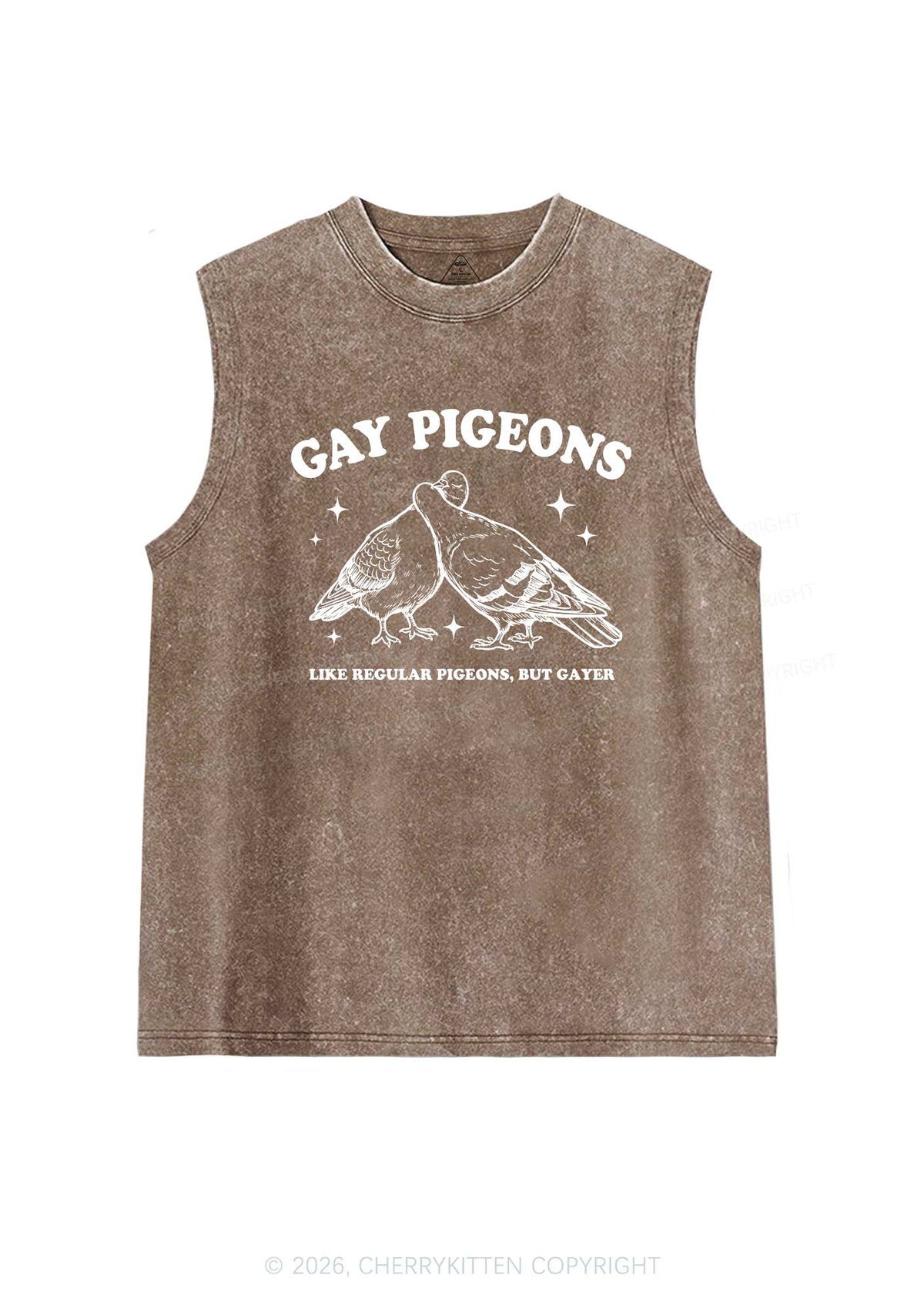 Gay Pigeons Kissing Pride Y2K Washed Muscle Tank Cherrykitten