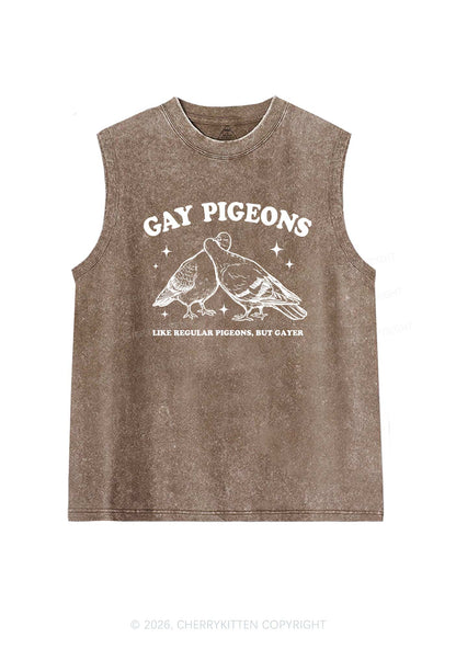 Gay Pigeons Kissing Pride Y2K Washed Muscle Tank Cherrykitten